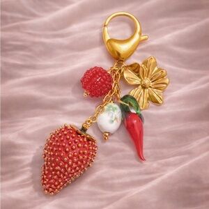 Strawberry Charm 18K Gold Stainless Steel Waterproof Keychain